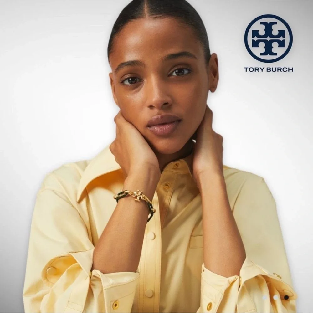 NWT Tory Burch Roxanne Chain Bracelet in Equestrian Green / Gold $228
